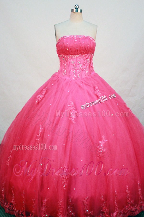 2013 Appliqued and Beaded Hot Pink Dress for Quinceanera